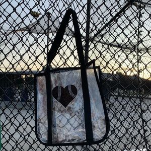 Clear football rhinestone heart patch bag
